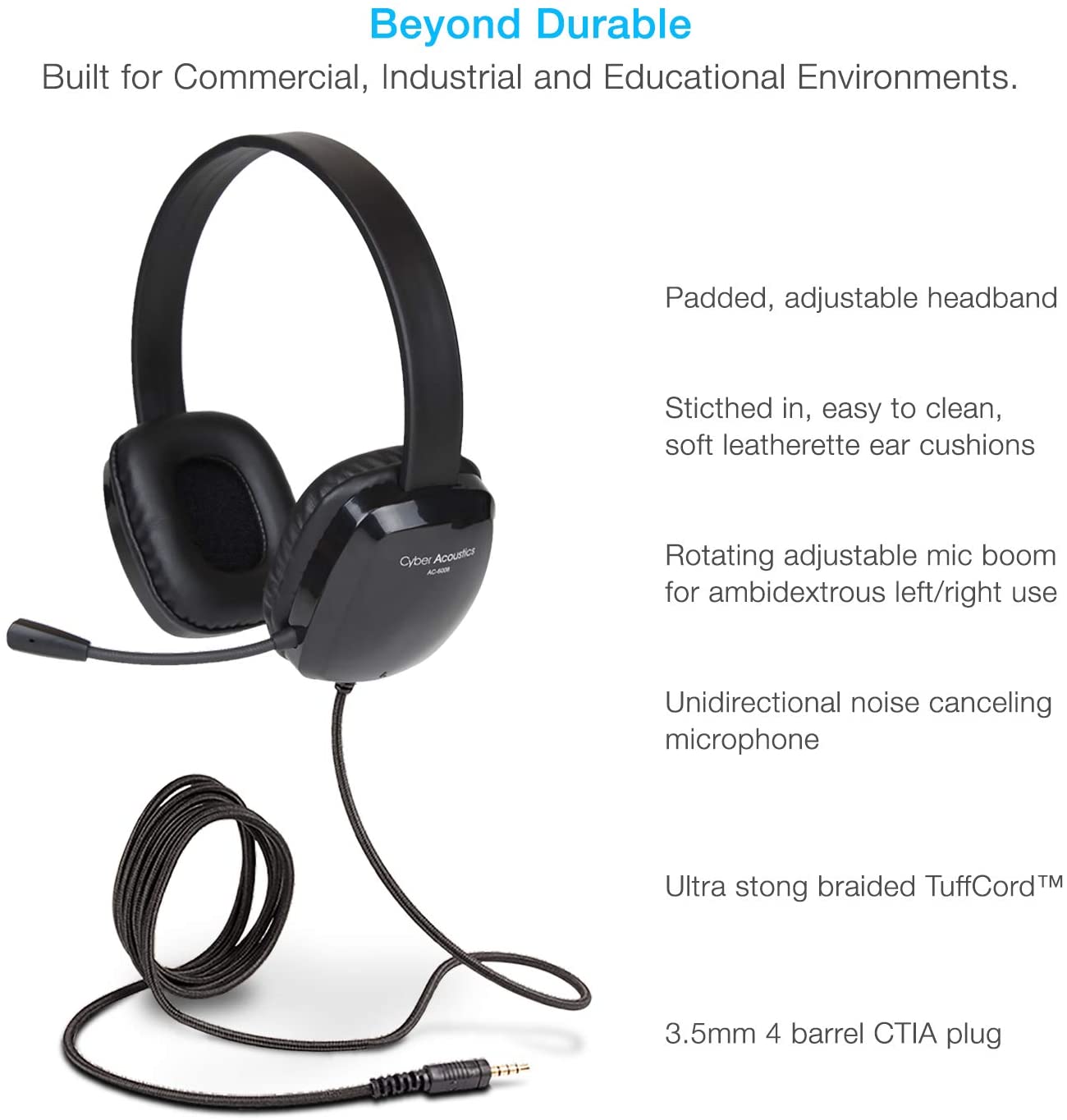 Cyber Acoustics  Stereo Single Plug 3.5mm Connectivity AC-6008 Headset